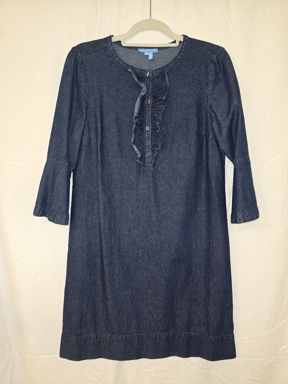Draper James Dark Blue Ruffle-Front Denim Midi Dress
